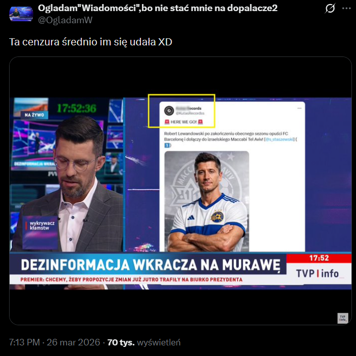 ''CENZURA'' w publicznej telewizji na ''HERE WE GO'' dot. Lewego xD